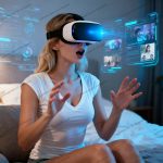 Private cinema with IMAX vibes, high-end VR, 4K ultra-clear, 120Hz smooth, wide 110° view, comfy for virtual dates