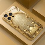 Phone Case: Golden Islamic Architectural Decorative Print Pattern. An Elegantly Styled Phone Case Featuring the Latest Luxurious Ultra-clear Tempered Glass Technology, Showcasing the Pattern with a Minimalist Design. Compatible with iPhone 17