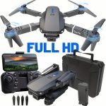 E88 foldable RC drone – dual camera 1080p, app & remote control, 2 batteries, portable, lightweight, durable, USB charging, indoor & outdoor.