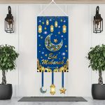 1pc Eid Mubarak Hanging Decorative Flag, Polyester Multipurpose Wall Banner, 100.0cm x 40.01cm, Festive Porch Party Decoration, No Electricity Needed, for Eid al Fitr Celebrations
